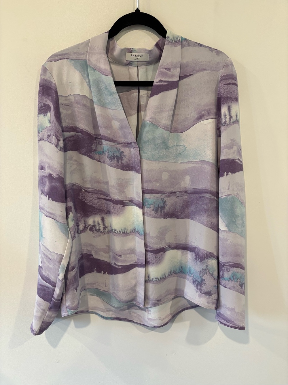 Babaton Akira Pastel Watercolor Collar Blouse - Lavender & Aqua from Aritzia